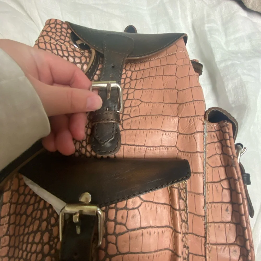 Crocodile Pattern Pink/tan and Brown Women's Bag - Picture 1 of 8